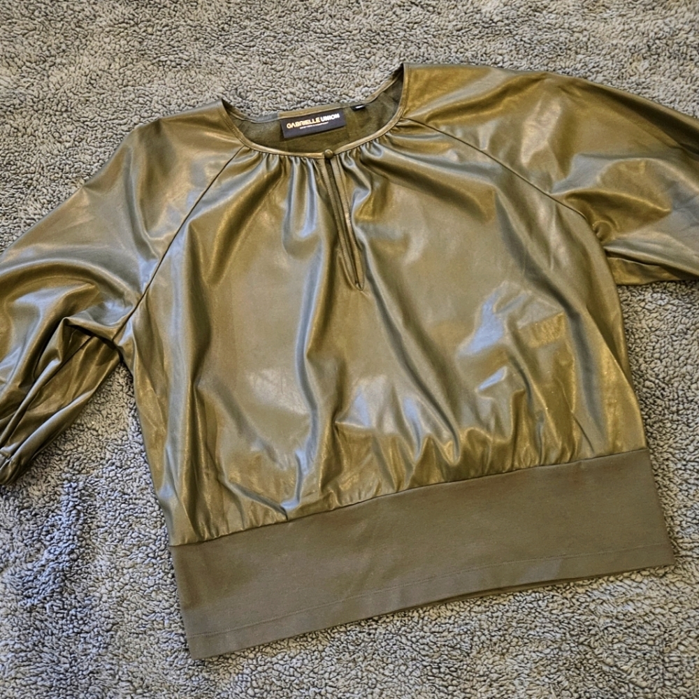Gabriel Union Faux Green Leather Blouse